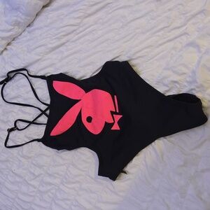 PLAYBOY Bodysuit/Bathing Suit in Black and Pink
